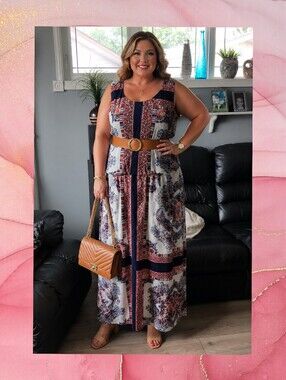 Cato Geometric Pleated Maxi Dress Size 20 (2XL) Woman